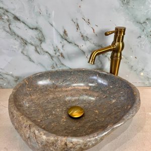 Natural Fossil Stone Vanity Bowl – Earth Toned Elegance