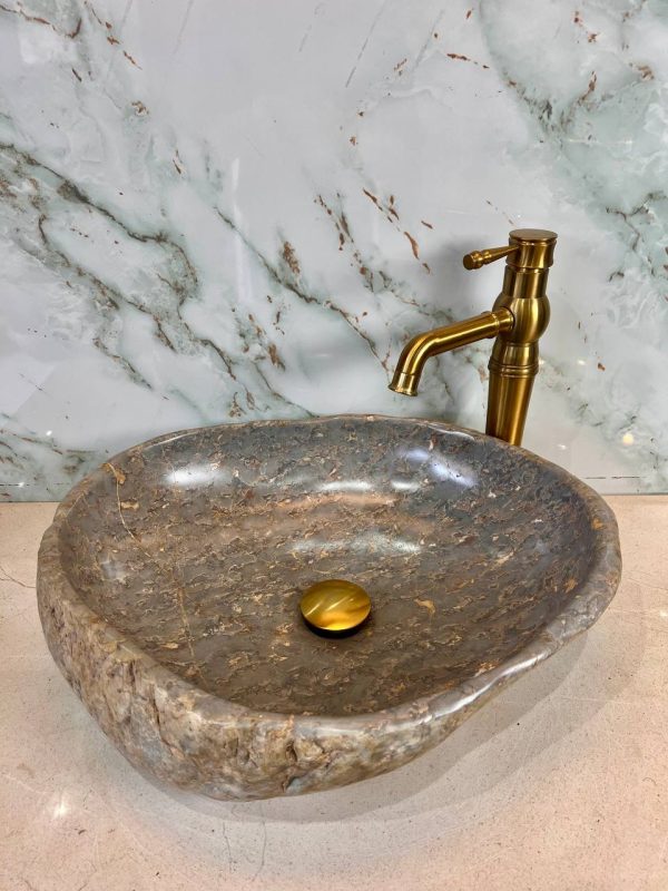 Natural Fossil Stone Vanity Bowl – Earth Toned Elegance