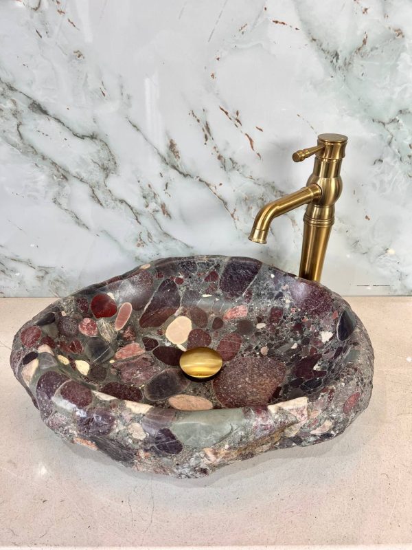 Polished Mosaic River Stone Vanity Bowl – Nature’s Artwork in Full Color