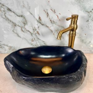 Sculpted Midnight River Stone Vanity Bowl – Minimalist Power