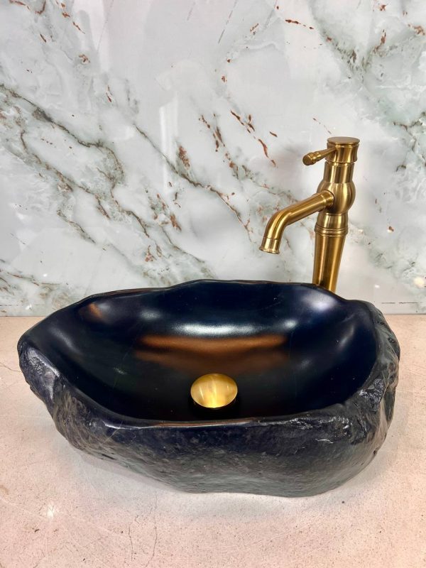 Sculpted Midnight River Stone Vanity Bowl – Minimalist Power