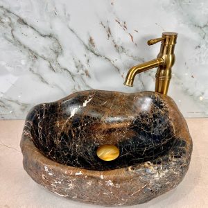 Black Marble-Effect River Stone Vanity Bowl – Bold Natural Drama