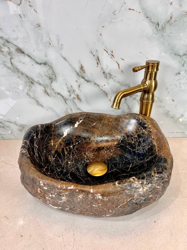 Black Marble-Effect River Stone Vanity Bowl – Bold Natural Drama