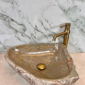 Golden Vein River Stone Vanity Bowl – Sculpted Natural Grace