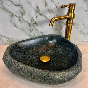 Speckled Forest Green River Stone Vanity Bowl – Subtle Natural Texture