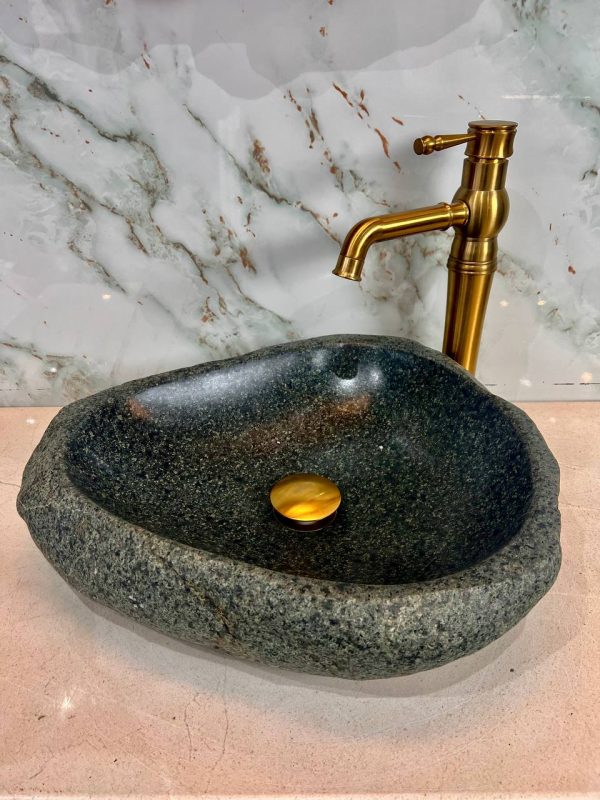 Speckled Forest Green River Stone Vanity Bowl – Subtle Natural Texture