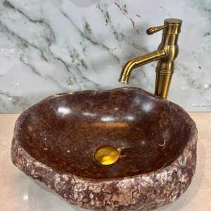 Rich Brown Fossil Stone Vanity Bowl – Warm Earth Legacy