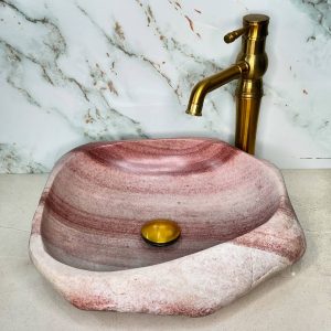 Rose Vein Stone Vanity Bowl – Soft Elegance in Sculpted Stone