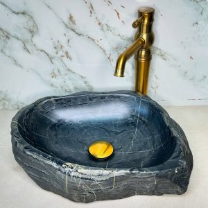 Charcoal Marble River Stone Vanity Bowl – Sleek Depth with Organic Power
