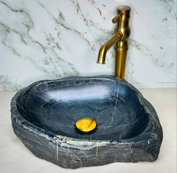 Charcoal Marble River Stone Vanity Bowl – Sleek Depth with Organic Power