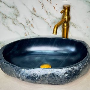 Satin Black River Stone Vanity Bowl – Bold Simplicity, Handcrafted Form