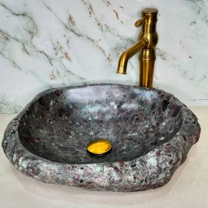 Polished Multicolor River Stone Vanity Bowl – Ancient Fusion in Modern Form