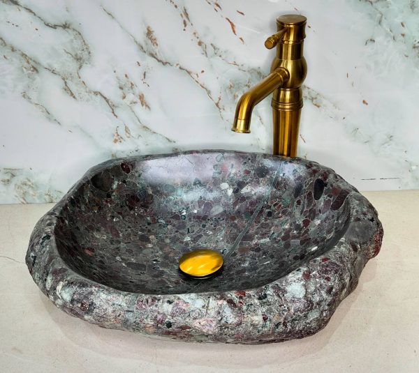 Polished Multicolor River Stone Vanity Bowl – Ancient Fusion in Modern Form