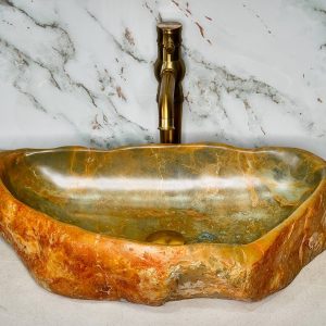 Amber Onyx River Stone Vanity Bowl – Sculpted Warmth in Stone